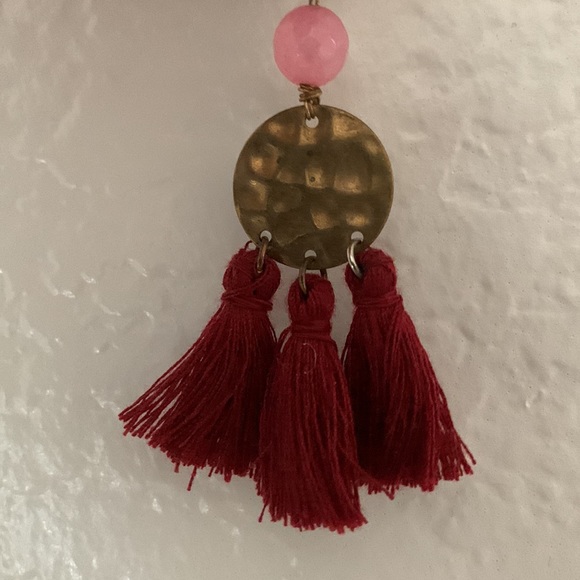 Anthropologie Earrings Tassels Pink Dangle Bead Shepherd’s Hook Summer Vacation - Picture 3 of 11